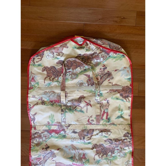 Vintage Kids Western Garment Bag Cowboys Indians Bison Rodeo Travel Case - Picture 5 of 6
